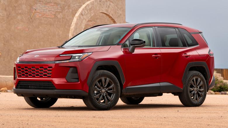 The 2026 RAV4 XLE Premium in red.