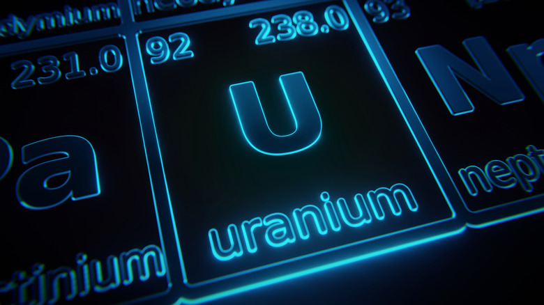 Glowing depiction of periodic table focused on uranium