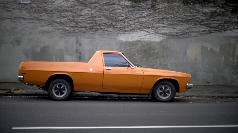 A vintage orange Holden ute in Australia