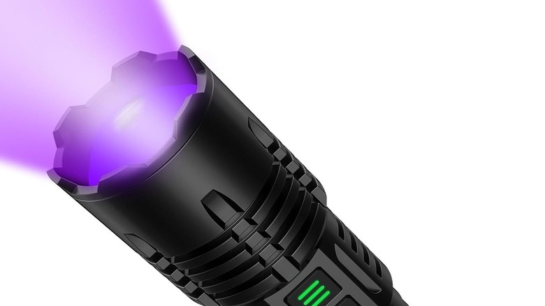 UV black light flashlight emitting its violet beam