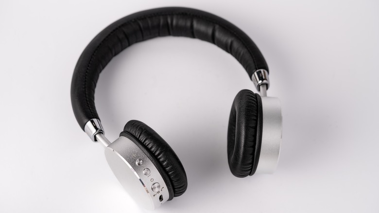 black and silver headphones