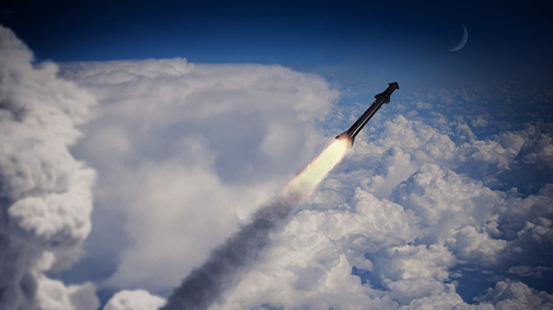 A missile flying through the clouds