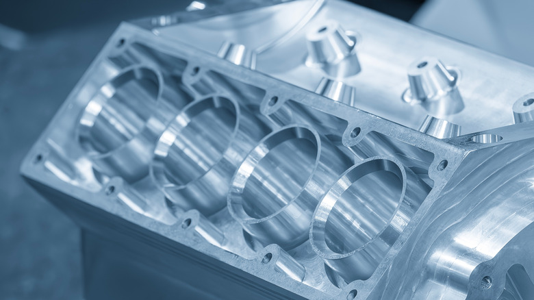 Close up of an aluminum V8 engine block