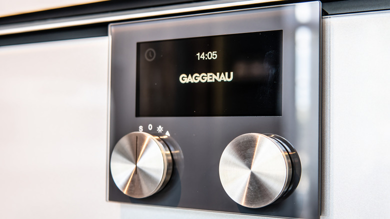 The control panel on the front of a Gaggenau appliance