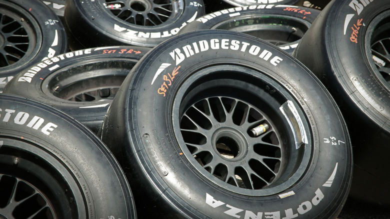 Stacks of Bridgestone Potenza race tires