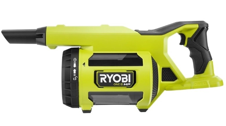 Green and black Ryobi branded handheld vacuum