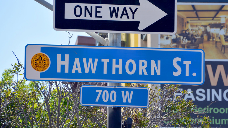 A blue street name sign in San Diego