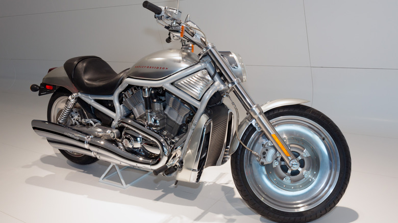 Harley-Davidson V-Rod with a Revolution engine on display at the Porsche Museum.