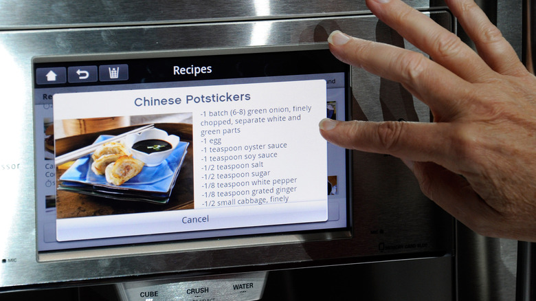 A close-up of a Smart ThinQ panel on an LG refrigerator