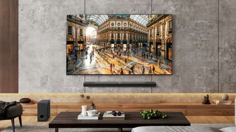 LG B5 tv on wall in a modern living room