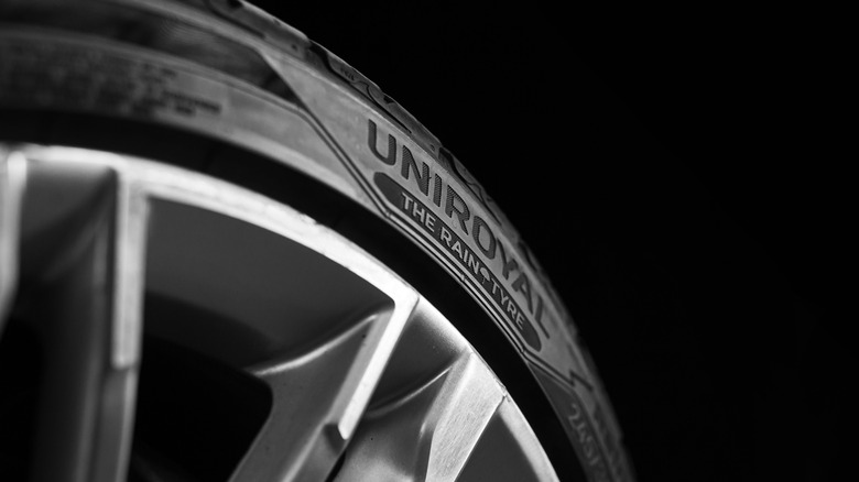 Closeup of a Euro-market Uniroyal tire