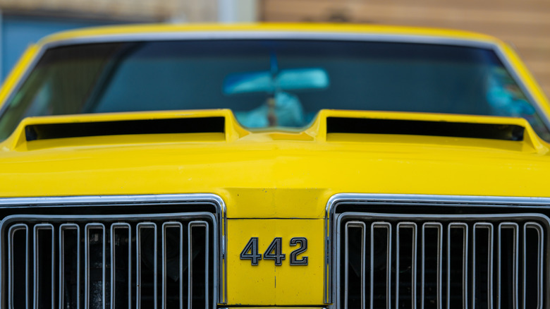 Close-up of a 455-powered Oldsmobile 442's nose