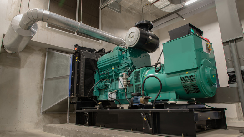 A large nonroad diesel engine in an industrial setting.