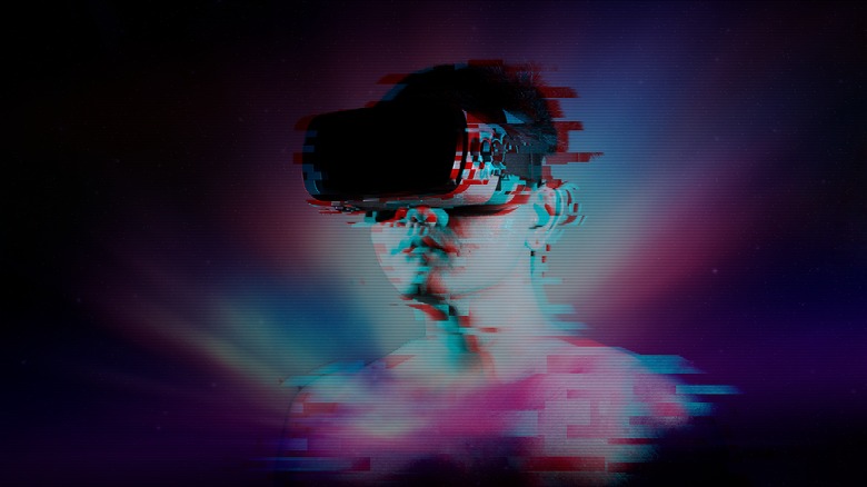 Man VR headset glitch effect