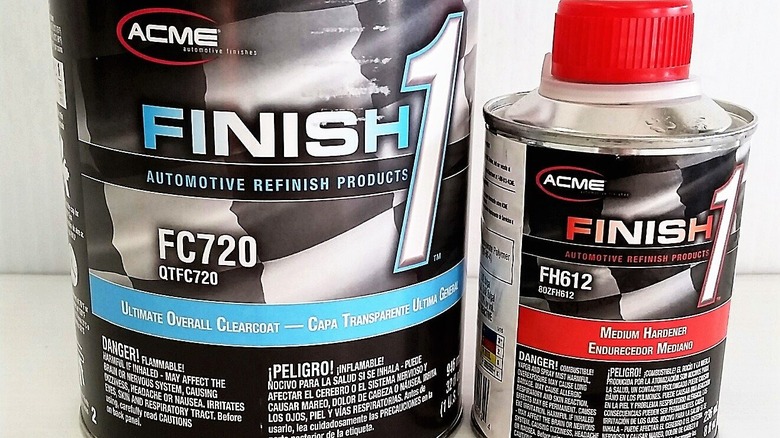 An Acme-branded urethane paint alongside the hardener