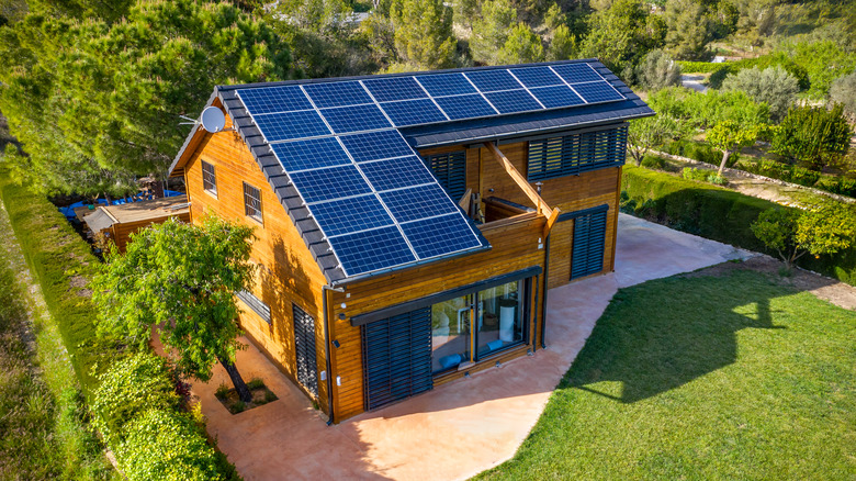 House with solar panels on roof