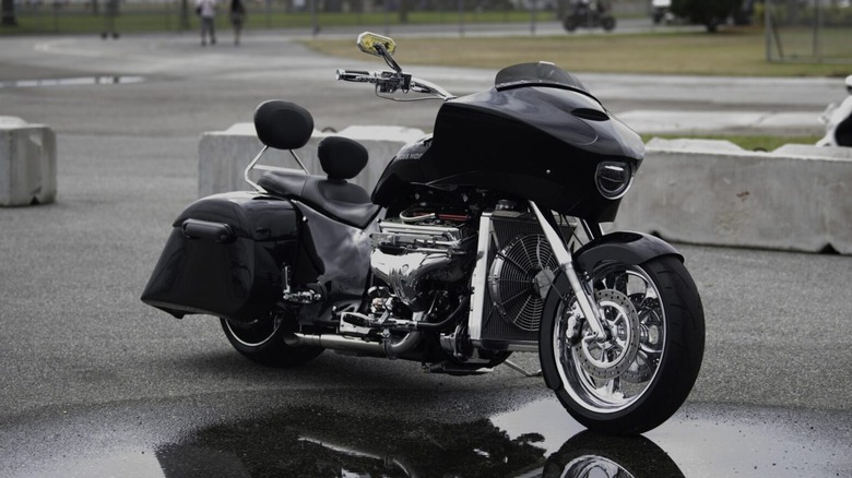 Boss Hoss V8 motorcycle parked