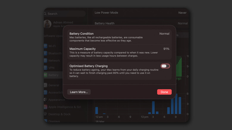 Battery health info on a MacBook