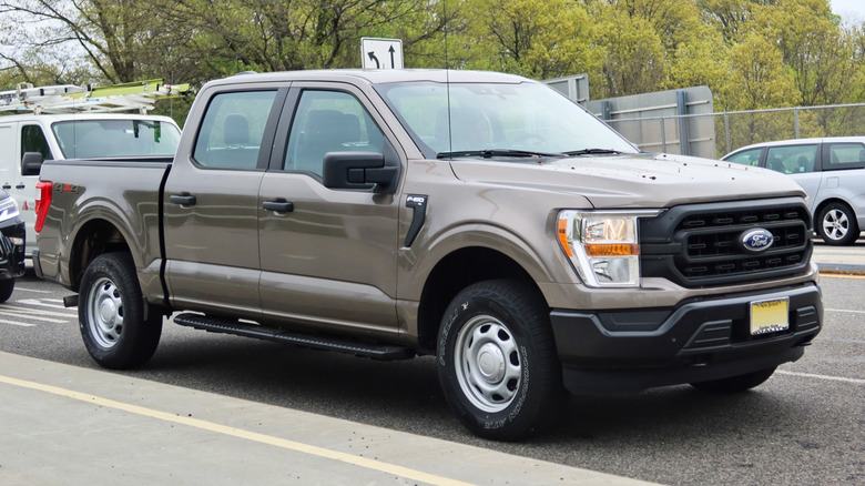 Gray 2021 Ford F-150 XL SuperCrew parked at the side of a road