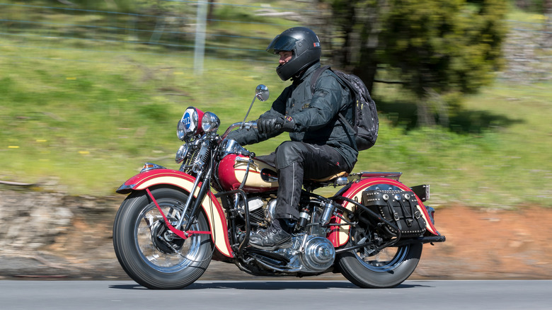 A vintage 1942 Harley Davidson WL on the move