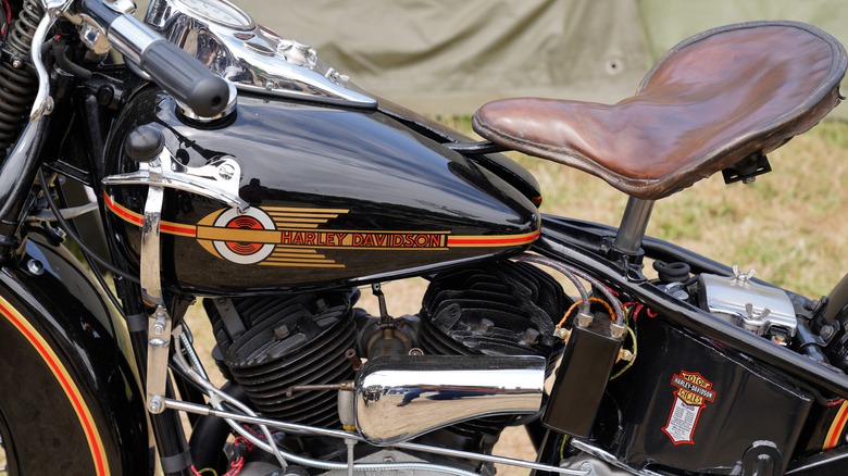 The Harley Davidson WLA 45 logo sign and brand text on WLA Harley