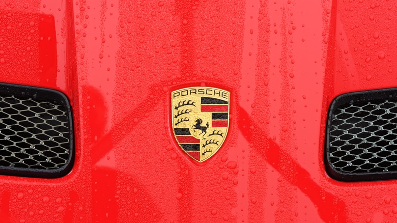 Close up of Porsche logo 