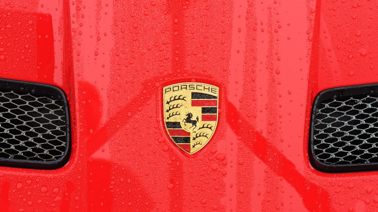 Close up of Porsche logo