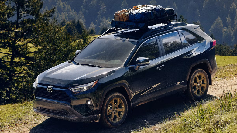 Black Toyota RAV4 Woodland Edition on a dirt track