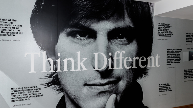 Picture showing Steve Jobs and the "Think Different" logo