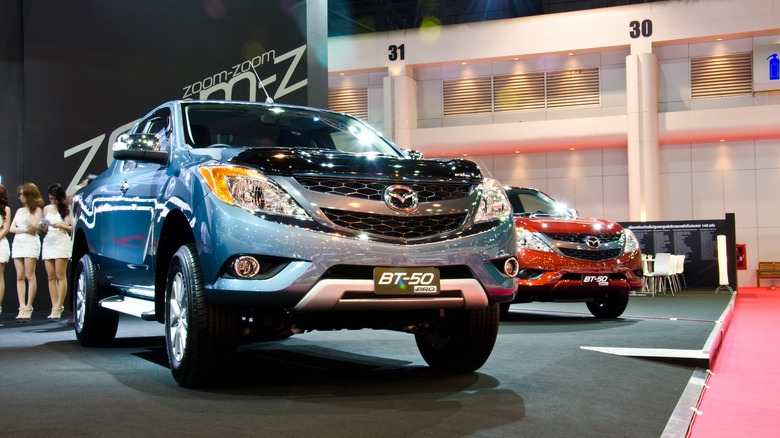 Mazda BT-50 pickup trucks on display