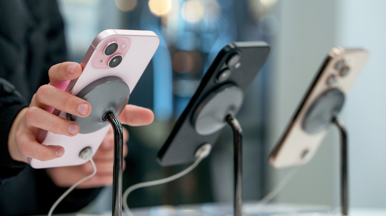 New Apple iPhones on the shelf of a store