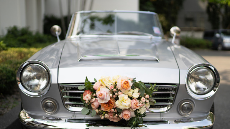 convertible car with flowers