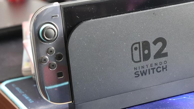 Nintendo Switch 2 sits on its dock