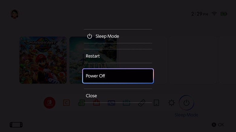 An image showing the Power Options menu on a Nintendo Switch 2