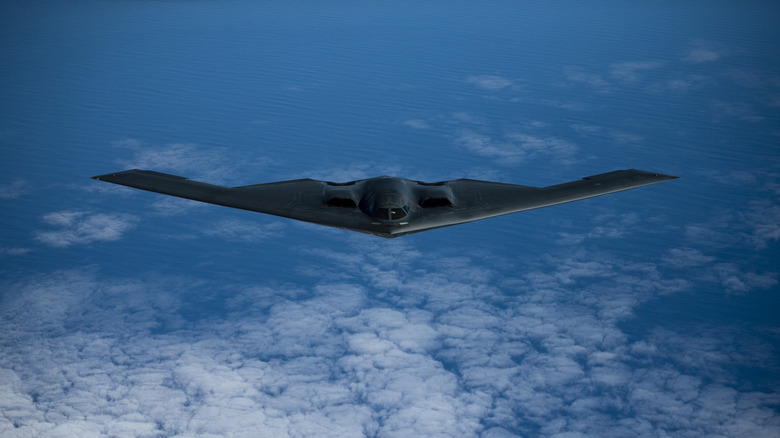 B-2 Spirit Stealth Bomber flying high in sky