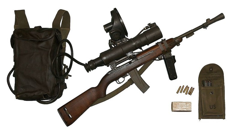 M1 Carbine with infrared night vision sniper scope.