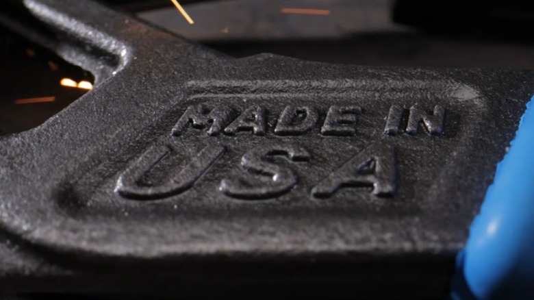 Close-up of "Made in USA" text on Chanellock Speedgrip pliers