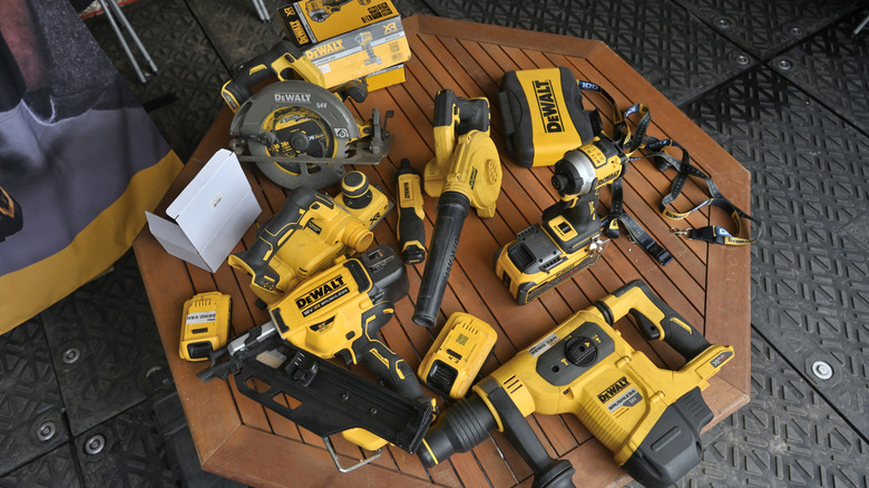 DeWalt power tools on table