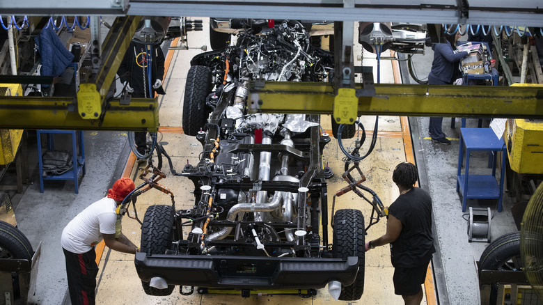 The new Ford F-150 truck goes through the assembly line at the Ford Dearborn Plant.