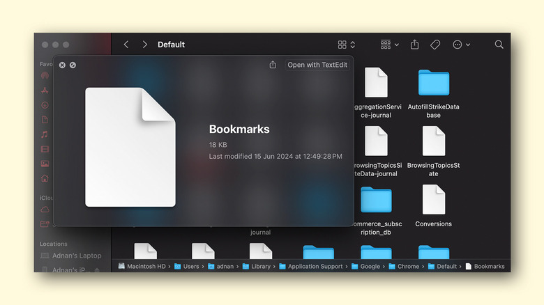 Chrome bookmarks file on macOS