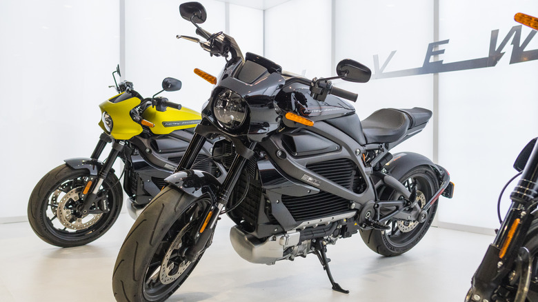 Harley-Davidson LiveWire electric motorcycle on display during Progressive International Motorcycle Show.