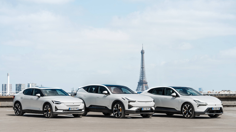Three Polestar models parked in Paris, France