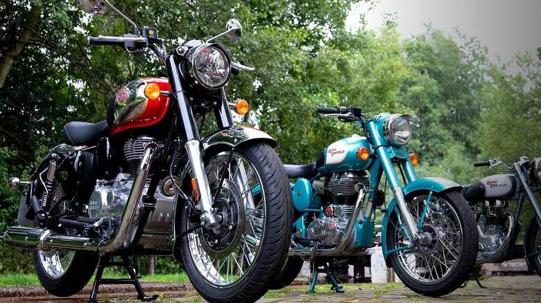 Three Royal Enfield motorcycles