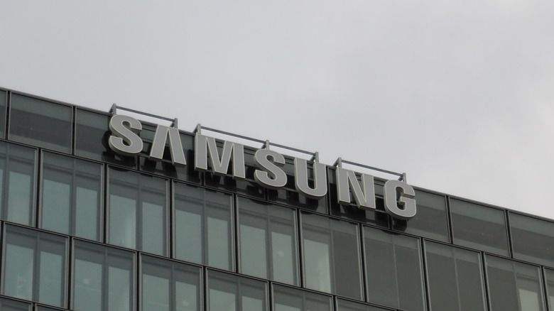 Samsung logo on a glass building
