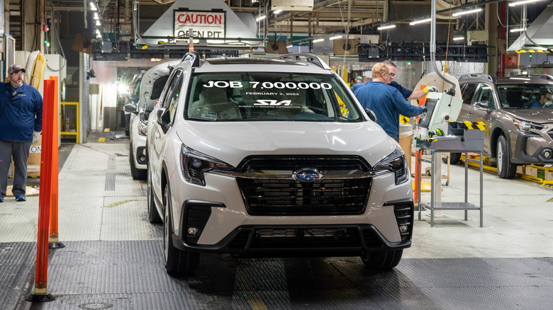 Subaru Indiana factory rolling out a Subaru Ascent off the assembly line