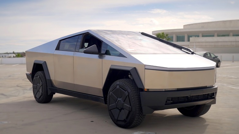 A frontal view of the Tesla Cybertruck