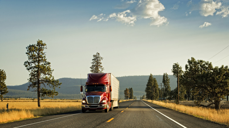 Semi truck driving on highway