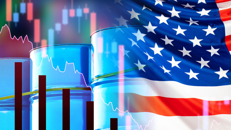 Barrels of oil, U.S. flag
