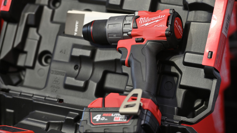 Milwaukee power drill in toolbox