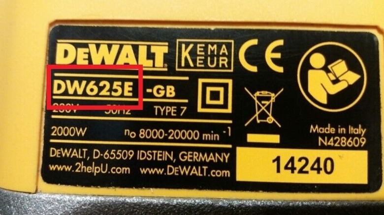 DeWalt tool model number